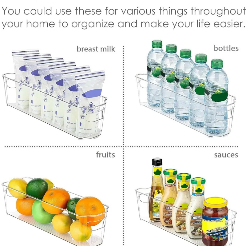 Scatola di Stoccaggio in PET per l'Organizzazione del Frigorifero, Contenitore Impilabile, Organizzatore Multifunzione - Trasparente