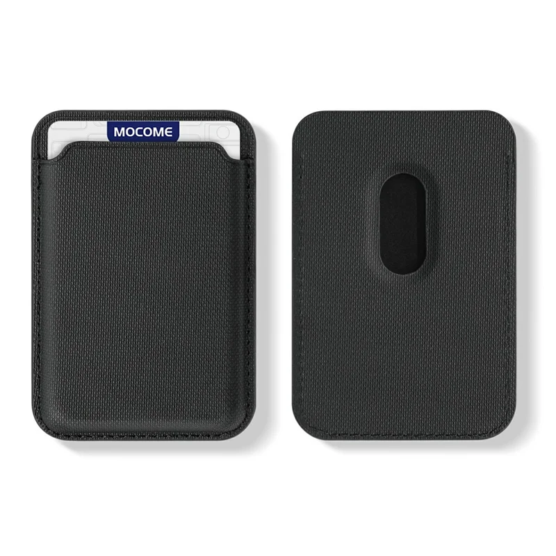 Soporte Magnético para Teléfono con Bloqueo RFID, Funda Trasera para Tarjetas de Cuero con Textura de Cuadrícula - Negro