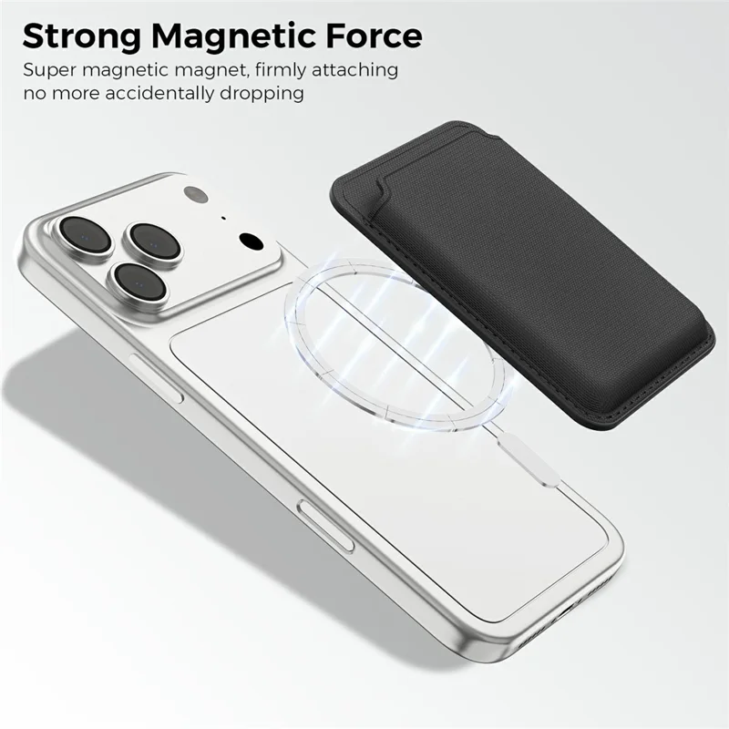 Soporte Magnético para Teléfono con Bloqueo RFID, Funda Trasera para Tarjetas de Cuero con Textura de Cuadrícula - Negro