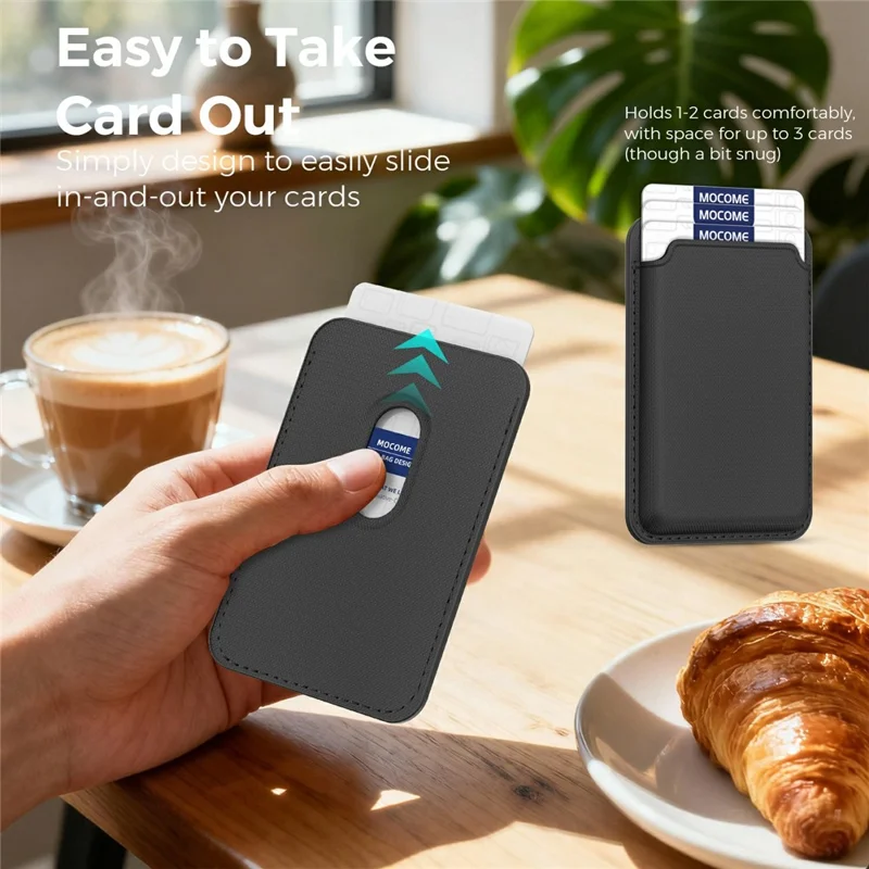 Soporte Magnético para Teléfono con Bloqueo RFID, Funda Trasera para Tarjetas de Cuero con Textura de Cuadrícula - Negro