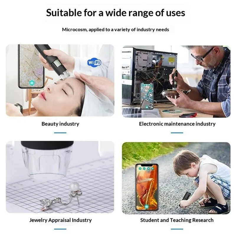 314 WiFi цифровой микроскоп с увеличением 1000x, устройство для диагностики кожи и косметологического анализа, беспроводная лупа с LED подсветкой — черный