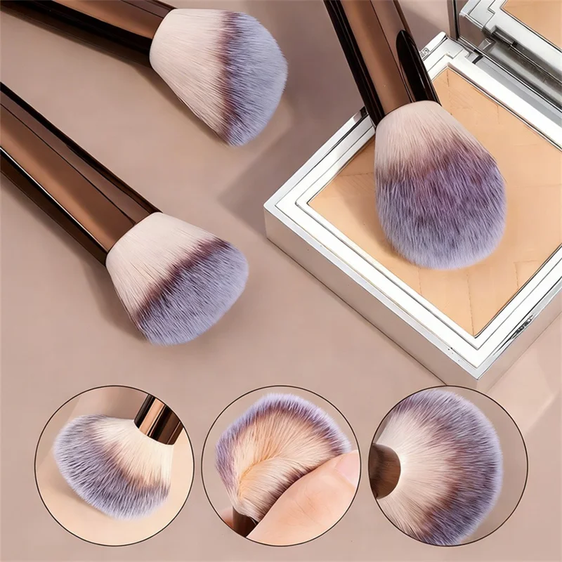 17 Pcs  /  Set Professional Makeup Brush with Powder Puff Case Dual Color Synthetic Bristles Eye Face Contour - Brown
