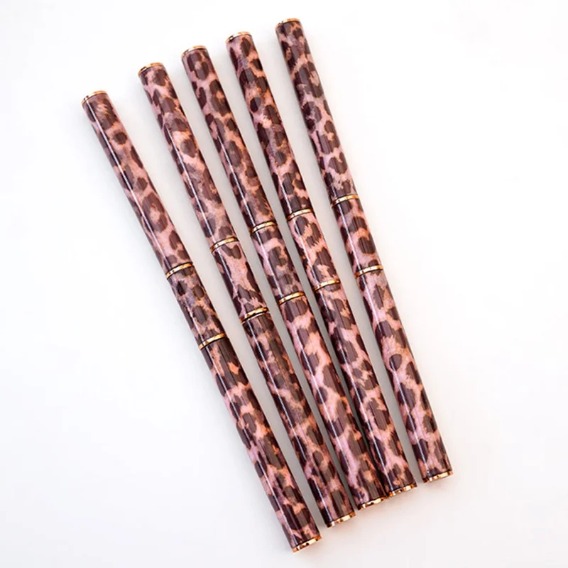 5 PCS Set Nail Art Brush Dual-Tip Leopard Print Drawstring Coloring Pen Kit with Metal Tips - Liner Pen