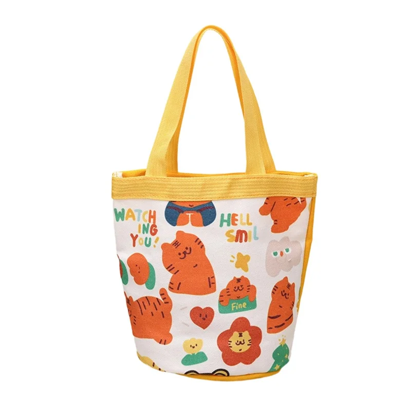 Bulk Purchasing Cute Animal Pattern Canvas Bucket Bag Handbag Lunch Box Tote Bag - Yellow / Tiger