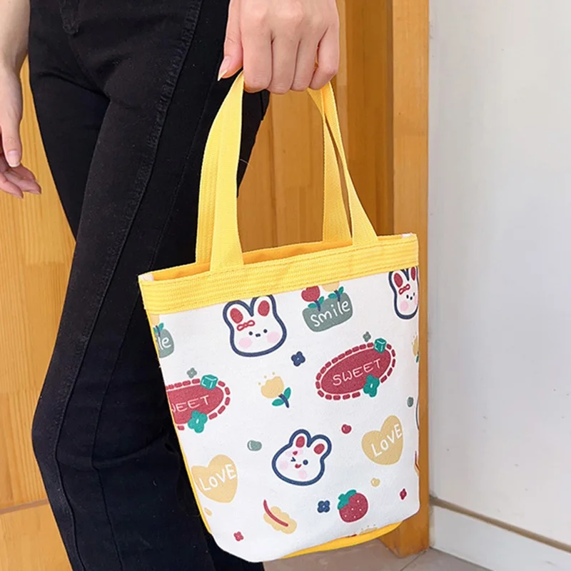 Bulk Purchasing Cute Animal Pattern Canvas Bucket Bag Handbag Lunch Box Tote Bag - Yellow / Tiger
