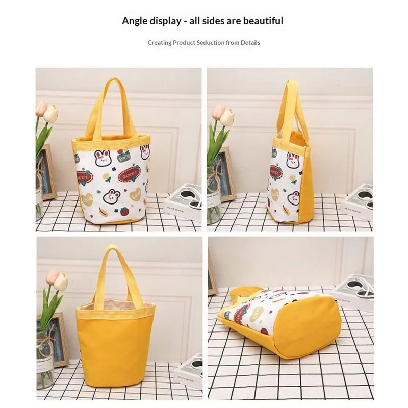 Bulk Purchasing Cute Animal Pattern Canvas Bucket Bag Handbag Lunch Box Tote Bag - Yellow / Tiger
