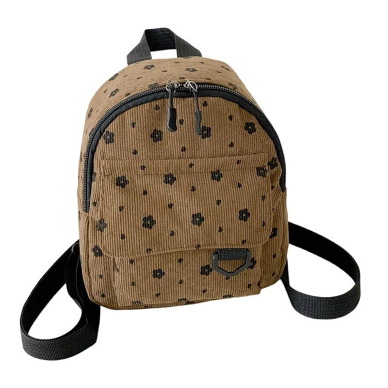 Bulk Purchasing Corduroy Mini Backpack Cute Rabbit Flower Women Phone Bag Shoulder Bag - Brown / Flower