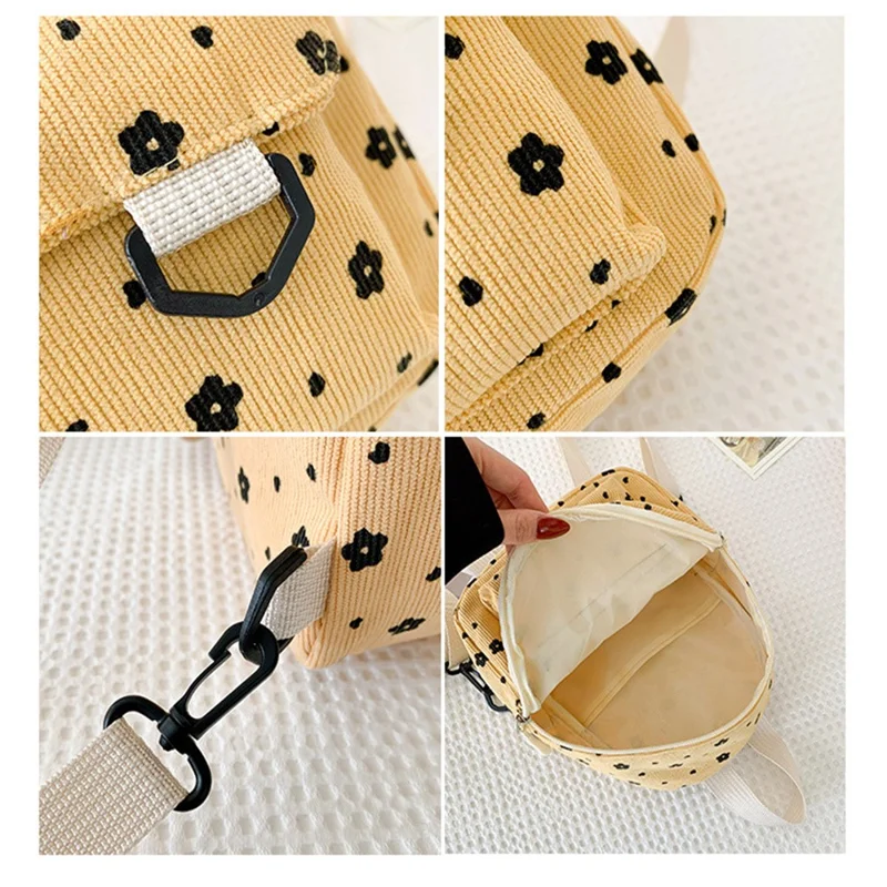 Bulk Purchasing Corduroy Mini Backpack Cute Rabbit Flower Women Phone Bag Shoulder Bag - Brown / Flower