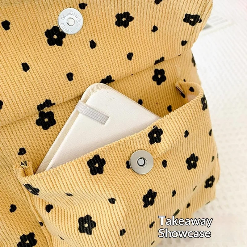 Bulk Purchasing Corduroy Mini Backpack Cute Rabbit Flower Women Phone Bag Shoulder Bag - Brown / Flower