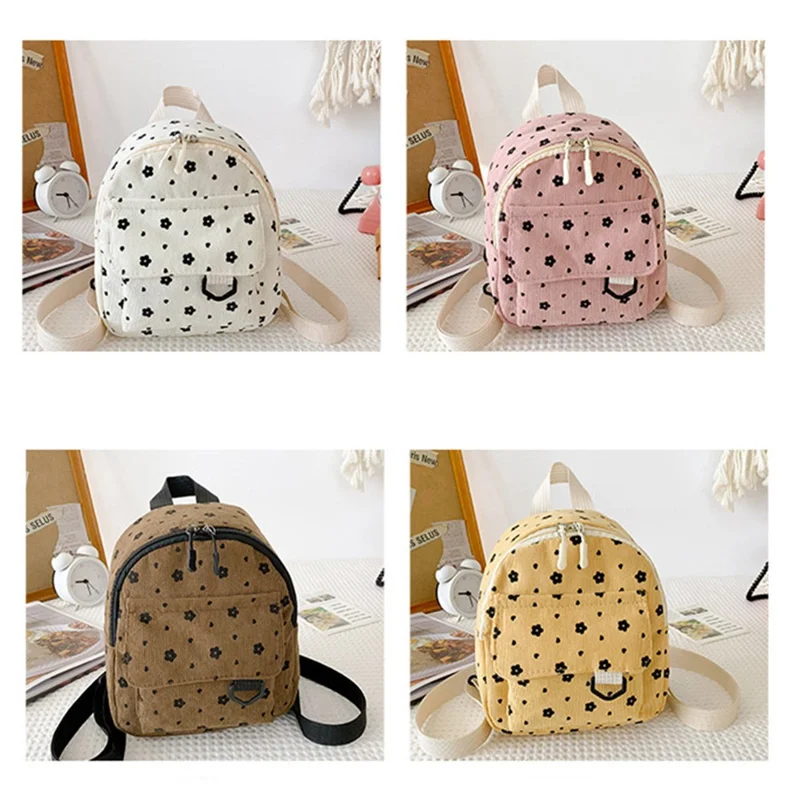 Bulk Purchasing Corduroy Mini Backpack Cute Rabbit Flower Women Phone Bag Shoulder Bag - Brown / Flower