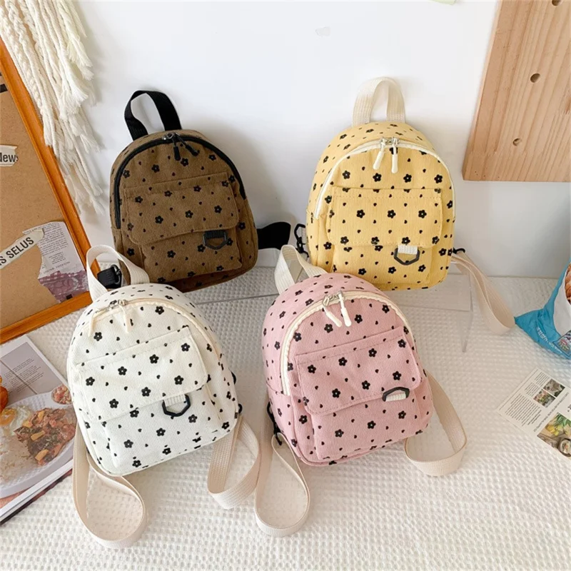 Bulk Purchasing Corduroy Mini Backpack Cute Rabbit Flower Women Phone Bag Shoulder Bag - Brown / Flower