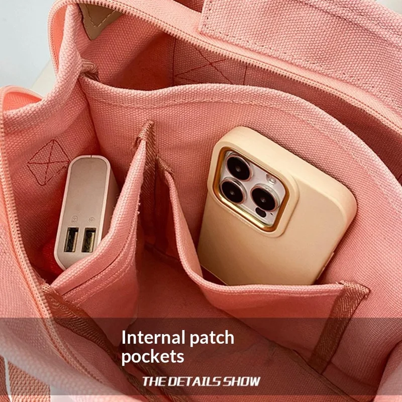 Mehrweg-Einkaufstasche mit mehreren Fächern aus Canvas Handtasche Umhängetasche Schultertasche - Rosa