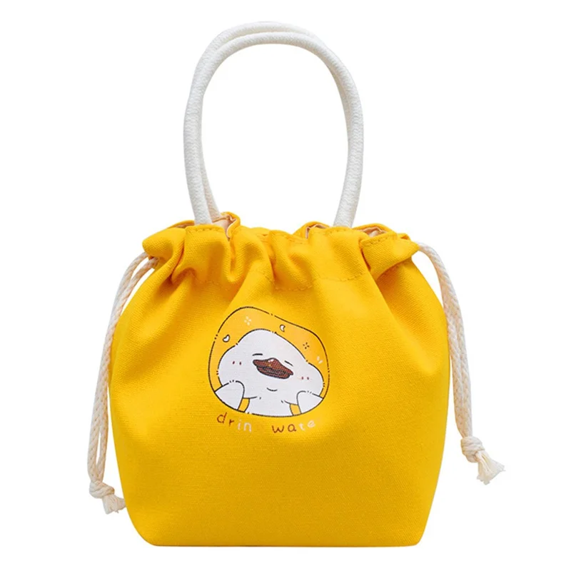 Bulk Purchasing Canvas Drawstring Phone Bag Cartoon Print Portable Handbag - Yellow