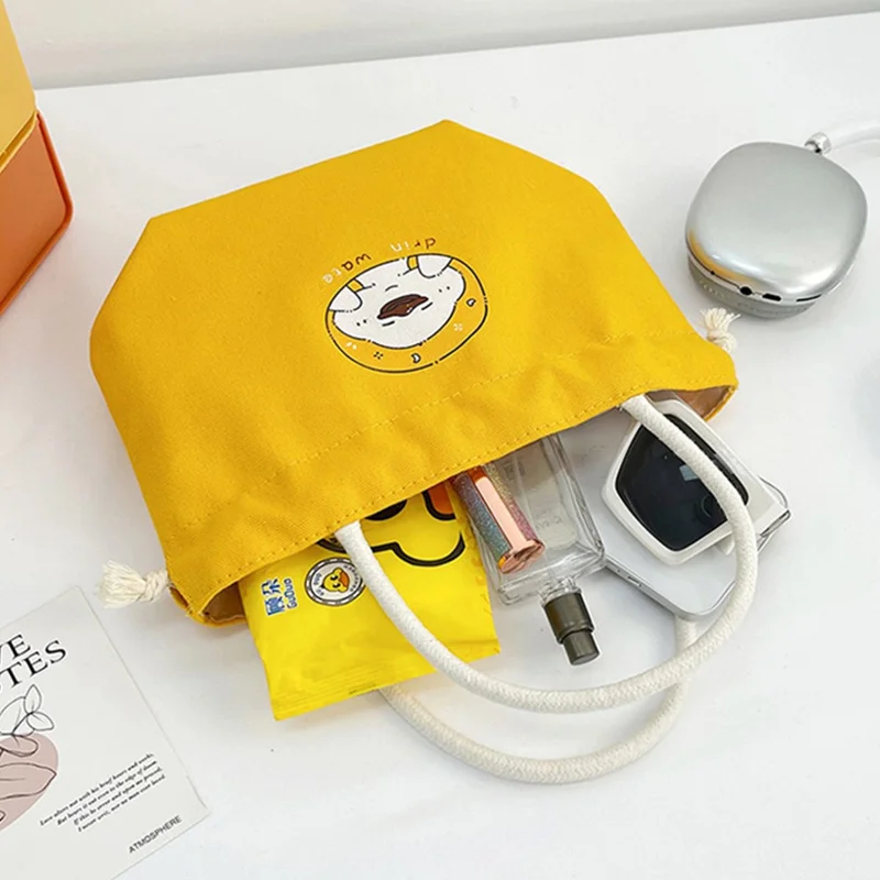Bulk Purchasing Canvas Drawstring Phone Bag Cartoon Print Portable Handbag - Yellow