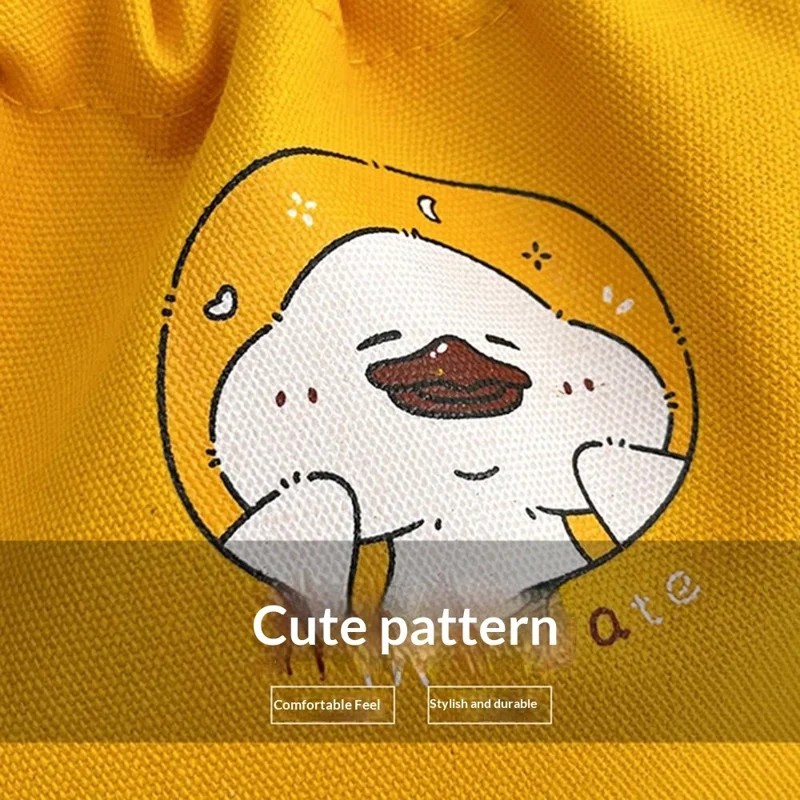 Bulk Purchasing Canvas Drawstring Phone Bag Cartoon Print Portable Handbag - Yellow