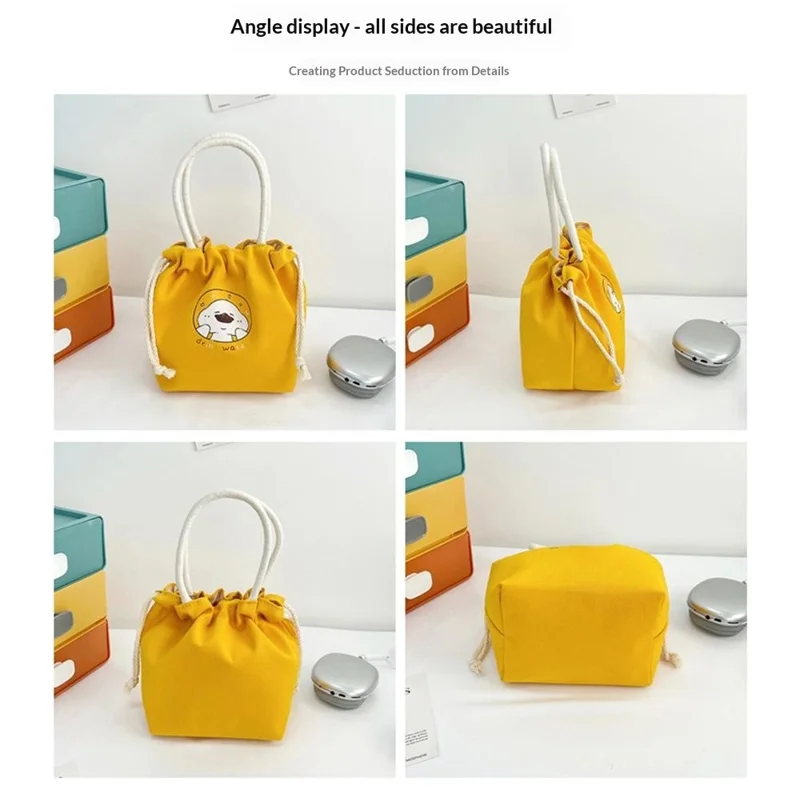 Bulk Purchasing Canvas Drawstring Phone Bag Cartoon Print Portable Handbag - Yellow