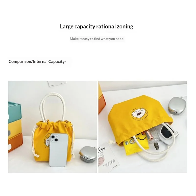 Bulk Purchasing Canvas Drawstring Phone Bag Cartoon Print Portable Handbag - Yellow