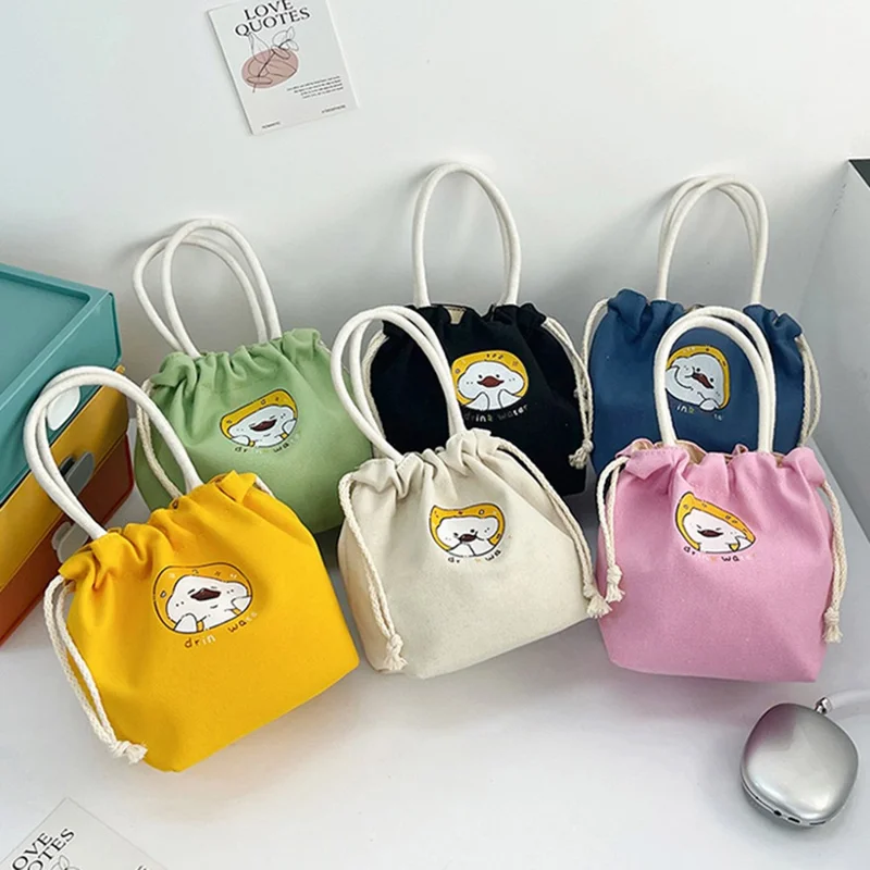 Bulk Purchasing Canvas Drawstring Phone Bag Cartoon Print Portable Handbag - Yellow