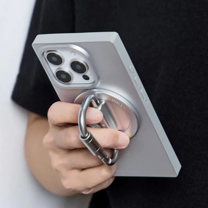 WAKCAS Carabiner Shaped Metal Magnetic Phone Stand Holder 180 Degree Adjustable Kickstand - Silver