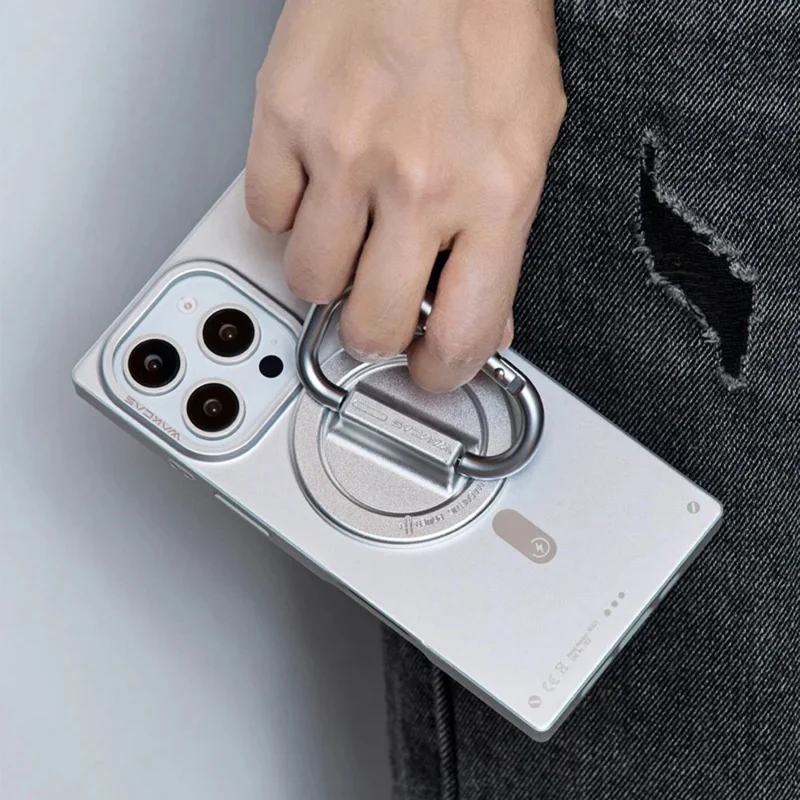 WAKCAS Carabiner Shaped Metal Magnetic Phone Stand Holder 180 Degree Adjustable Kickstand - Silver