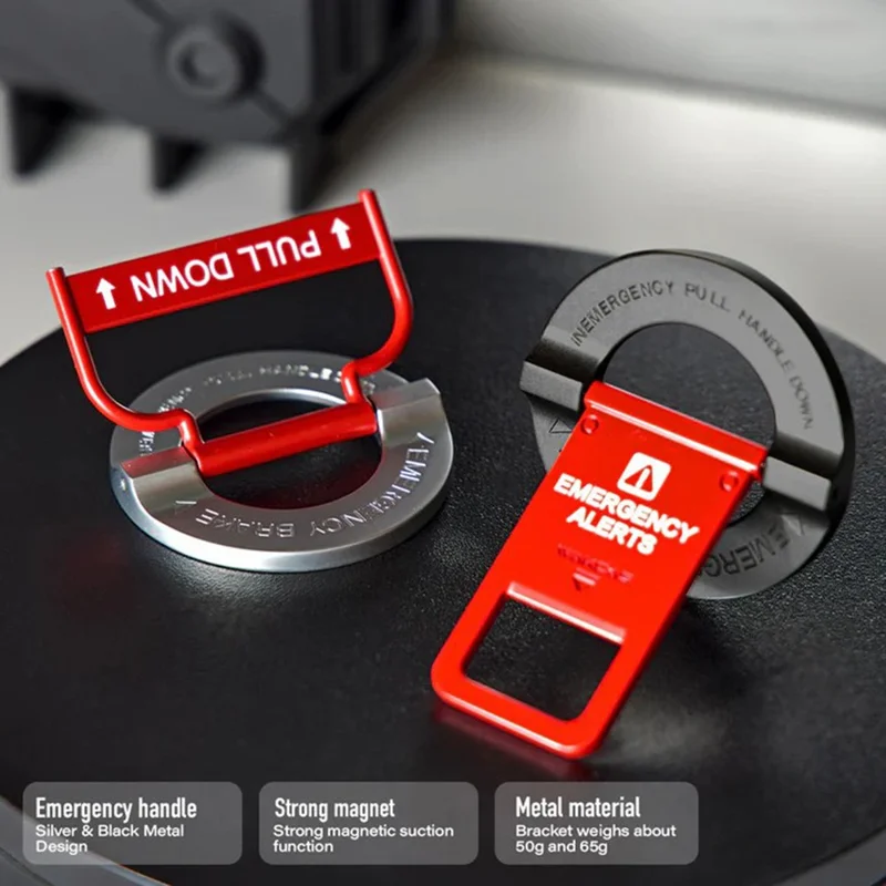 WAKCAS Emergency Red Handle Aluminum Alloy Kickstand Rotating Magnetic Phone Grip Stand - Black