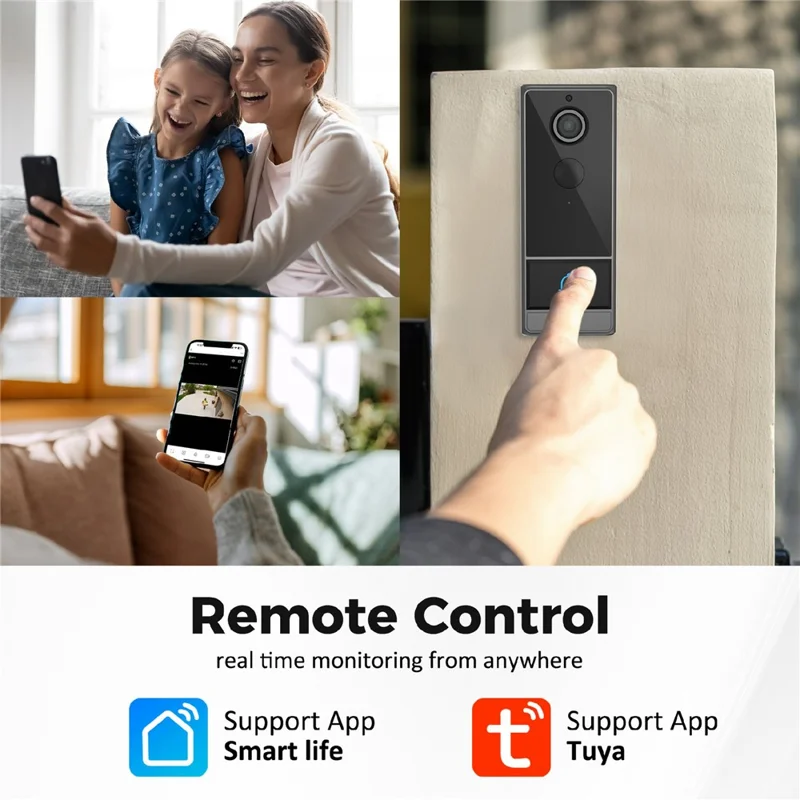 M18 Videotimbre Inalámbrico con Cámara, Audio Bidireccional, IP65 Resistente al Agua, Monitorización Remota (con Almacenamiento de Memoria) - Negro