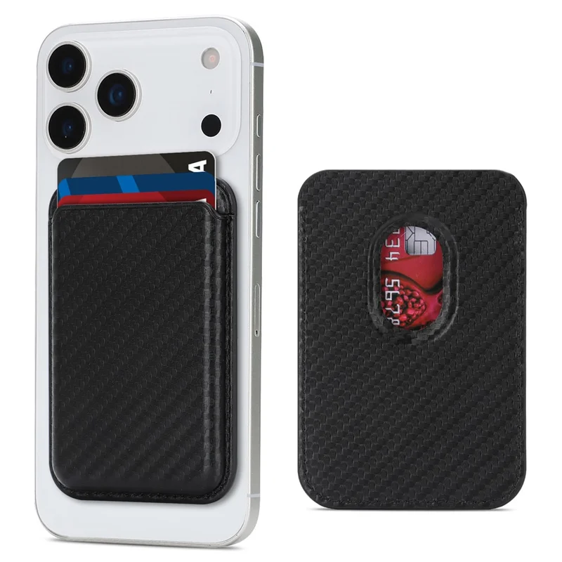 Carbon Fiber Texture Magnetic Wallet Phone Back Card Holder - Carbon Fiber Texture