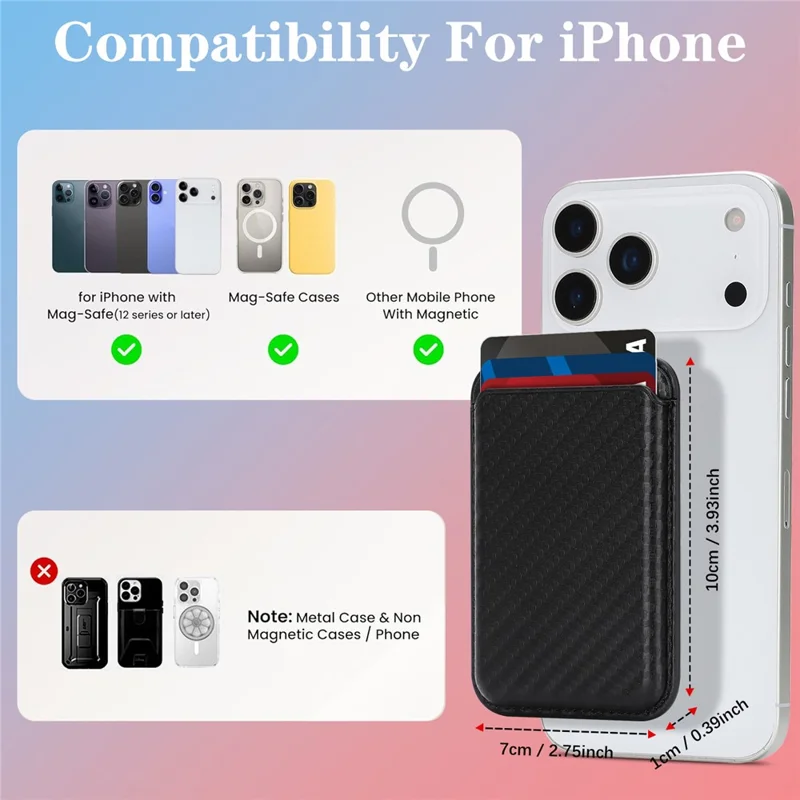 Carbon Fiber Texture Magnetic Wallet Phone Back Card Holder - Carbon Fiber Texture