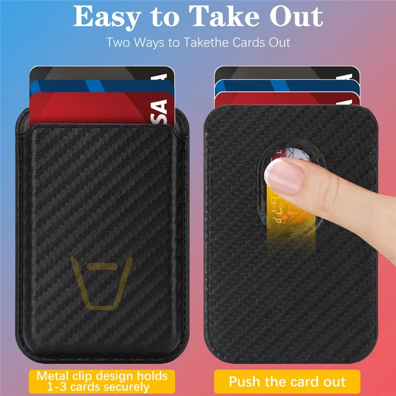 Carbon Fiber Texture Magnetic Wallet Phone Back Card Holder - Carbon Fiber Texture