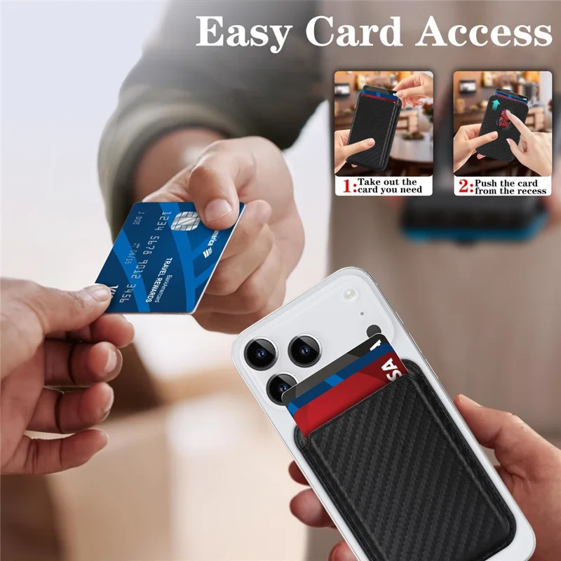 Carbon Fiber Texture Magnetic Wallet Phone Back Card Holder - Carbon Fiber Texture