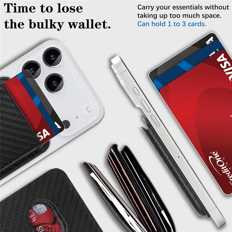 Carbon Fiber Texture Magnetic Wallet Phone Back Card Holder - Carbon Fiber Texture