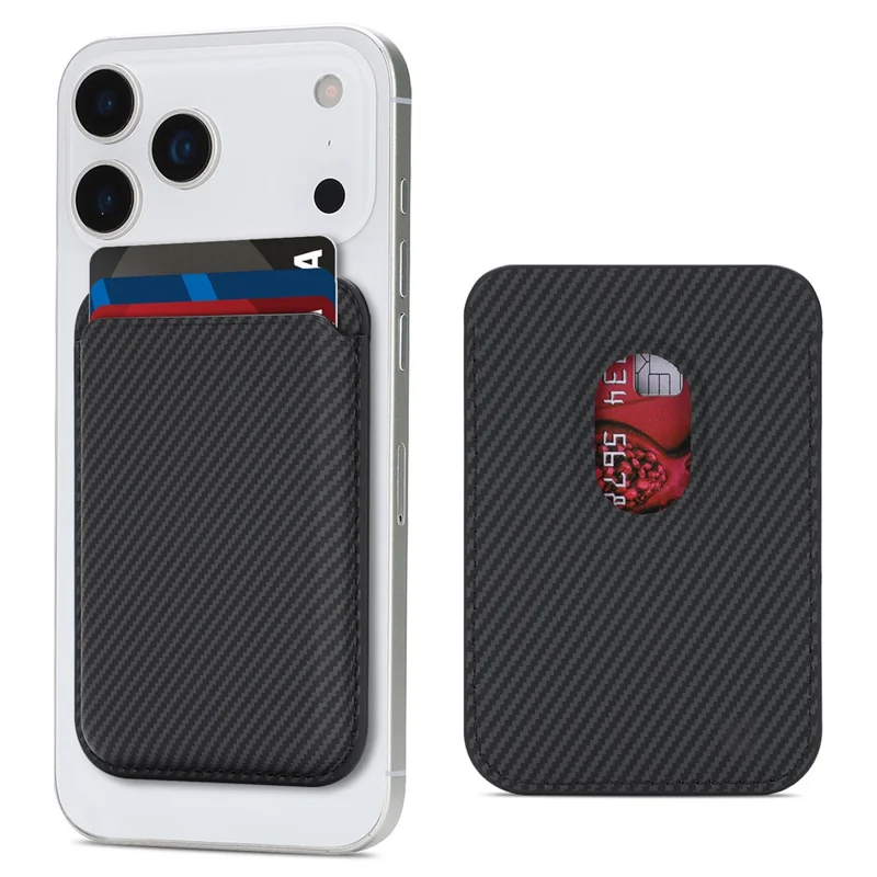 Kevlar Fiber Texture Magnetic Wallet Phone Back Card Holder - Black