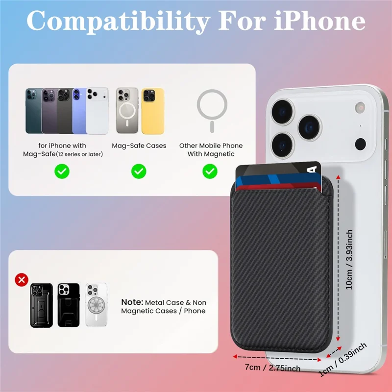 Kevlar Fiber Texture Magnetic Wallet Phone Back Card Holder - Black