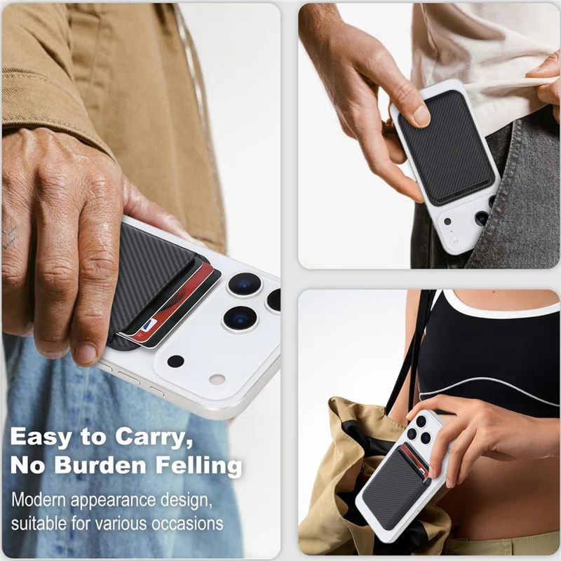 Kevlar Fiber Texture Magnetic Wallet Phone Back Card Holder - Black