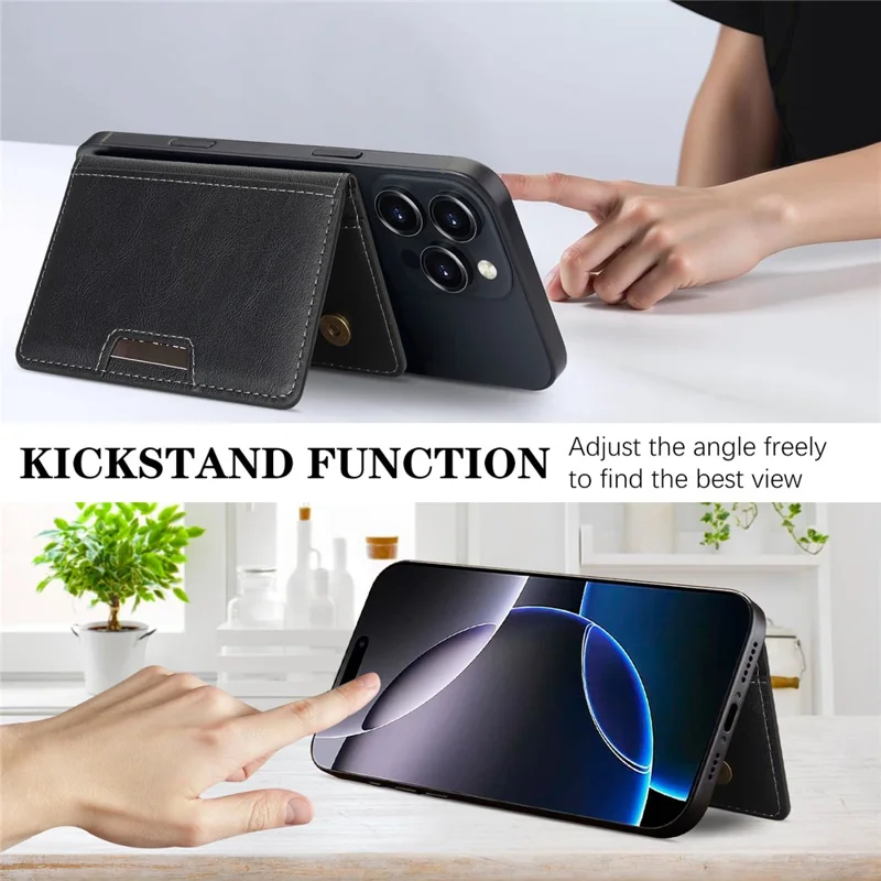 Magnetic Card Holder Wallet Compatible with MagSafe Foldable Stand PU Leather Card Case - Black
