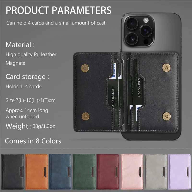 Magnetic Card Holder Wallet Compatible with MagSafe Foldable Stand PU Leather Card Case - Black