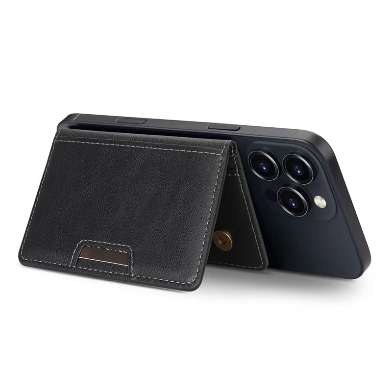 Magnetic Card Holder Wallet Compatible with MagSafe Foldable Stand PU Leather Card Case - Black