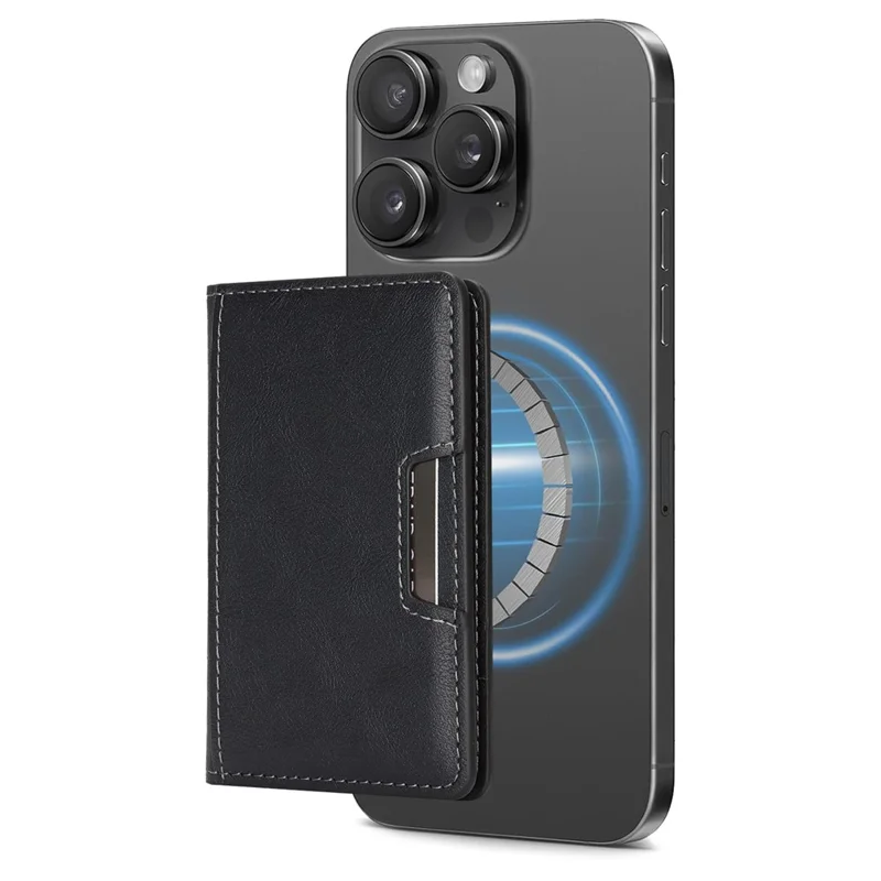 Magnetic Card Holder Wallet Compatible with MagSafe Foldable Stand PU Leather Card Case - Black
