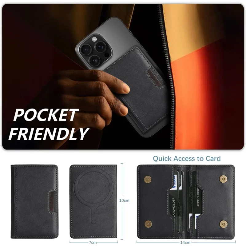 Magnetic Card Holder Wallet Compatible with MagSafe Foldable Stand PU Leather Card Case - Black