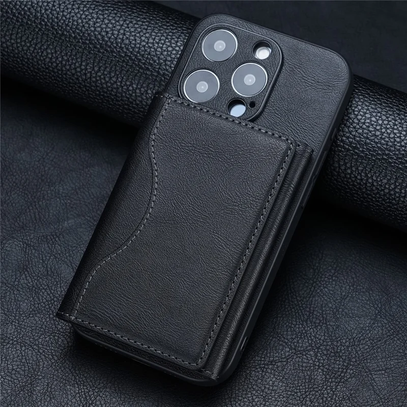 Magnetic Card Case Tri-fold Wallet with Stand PU Leather Phone Holder Compatible with MagSafe - Black