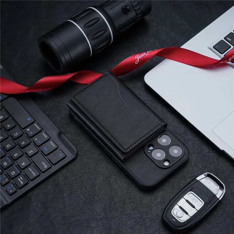 Magnetic Card Case Tri-fold Wallet with Stand PU Leather Phone Holder Compatible with MagSafe - Black