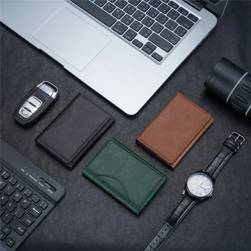 Magnetic Card Case Tri-fold Wallet with Stand PU Leather Phone Holder Compatible with MagSafe - Black