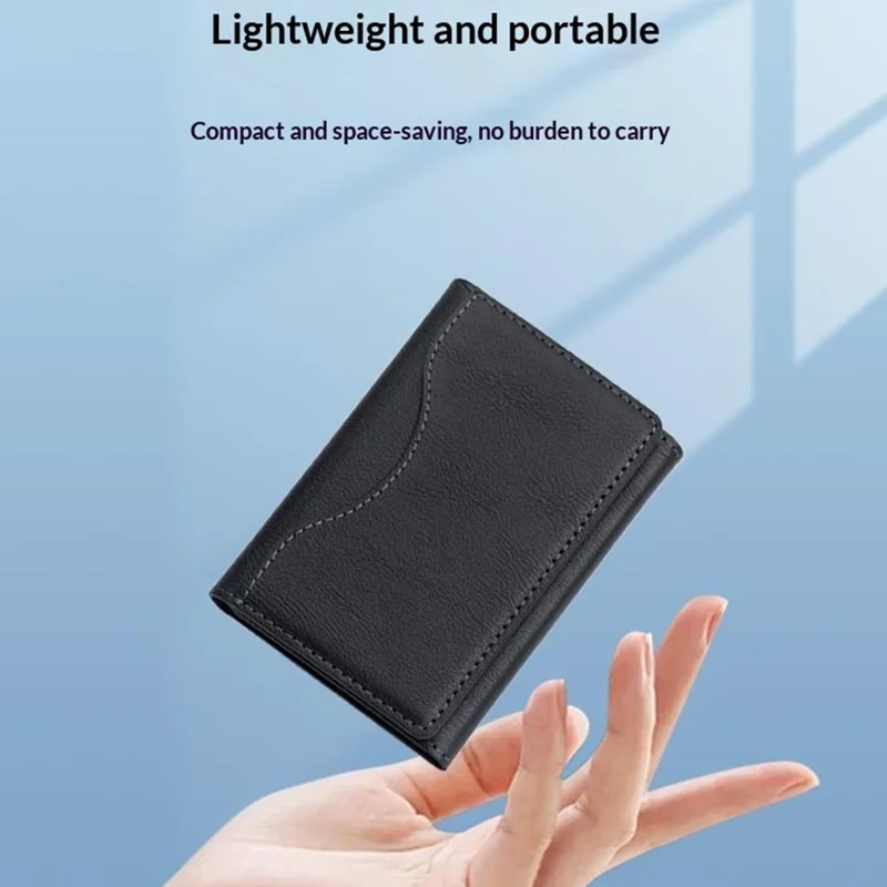 Magnetic Card Case Tri-fold Wallet with Stand PU Leather Phone Holder Compatible with MagSafe - Black