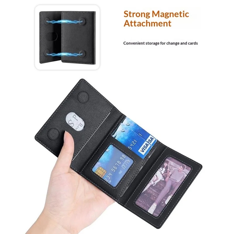 Magnetic Card Case Tri-fold Wallet with Stand PU Leather Phone Holder Compatible with MagSafe - Black