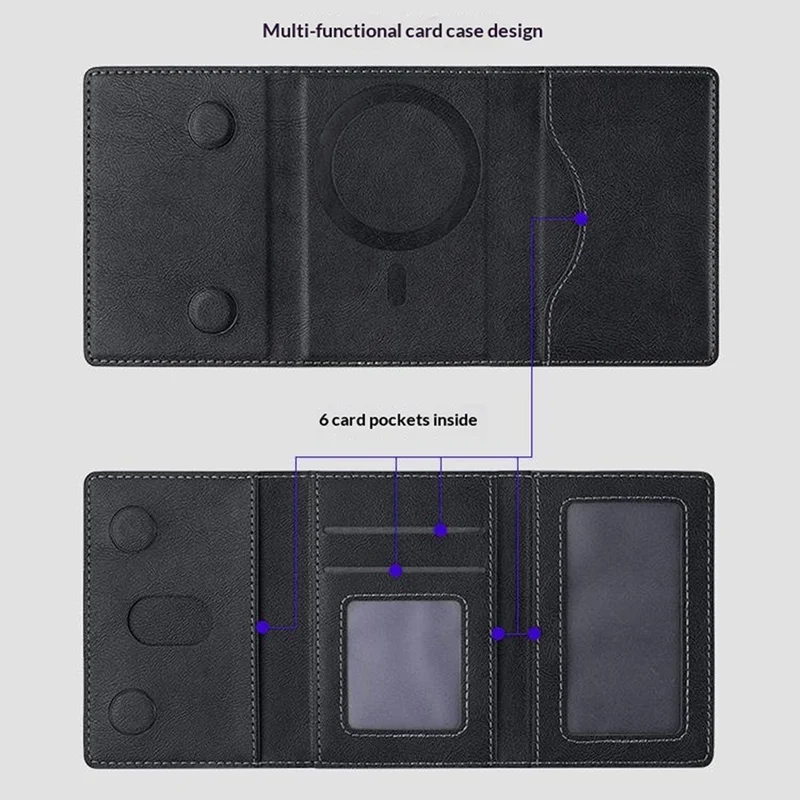 Magnetic Card Case Tri-fold Wallet with Stand PU Leather Phone Holder Compatible with MagSafe - Black