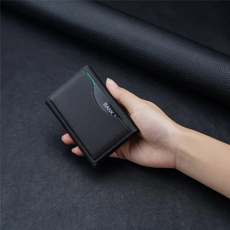 Magnetic Card Case Tri-fold Wallet with Stand PU Leather Phone Holder Compatible with MagSafe - Black