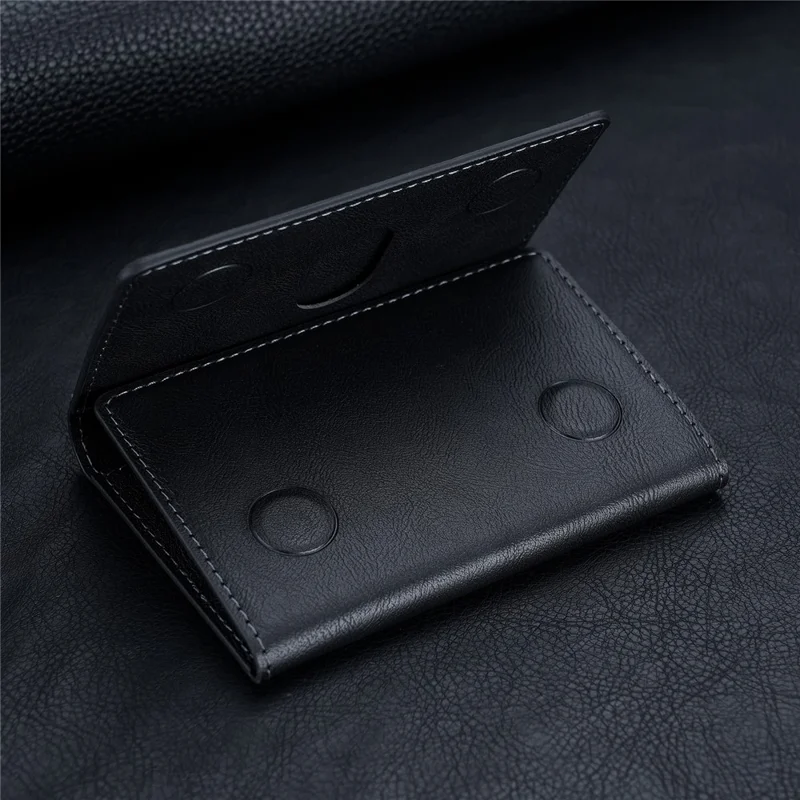 Magnetic Card Case Tri-fold Wallet with Stand PU Leather Phone Holder Compatible with MagSafe - Black