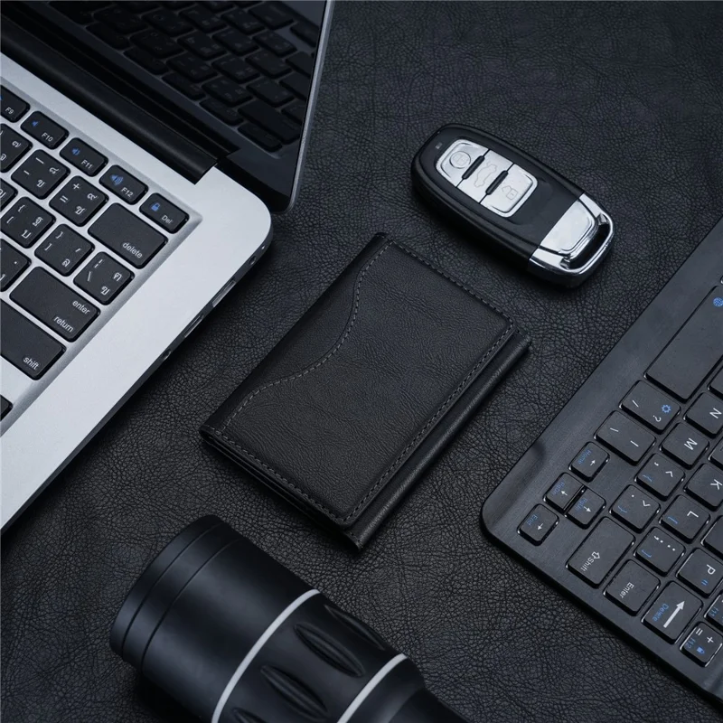 Magnetic Card Case Tri-fold Wallet with Stand PU Leather Phone Holder Compatible with MagSafe - Black