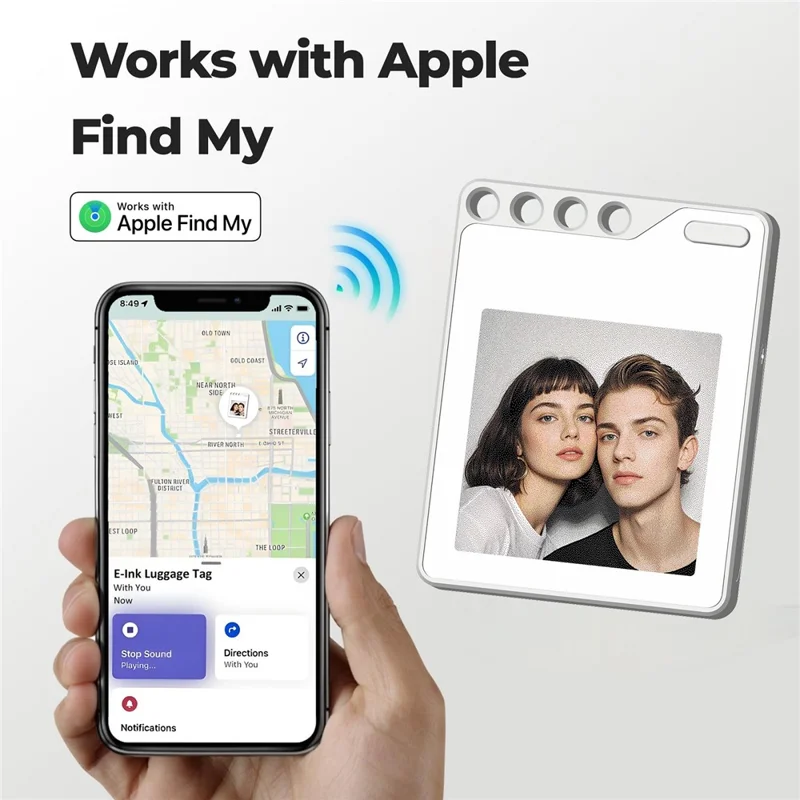F10 Mini Locator Key Ring with 1.54 Inch E-Ink Display Bluetooth-compatible Item Finder for Luggage Keys Bags - White