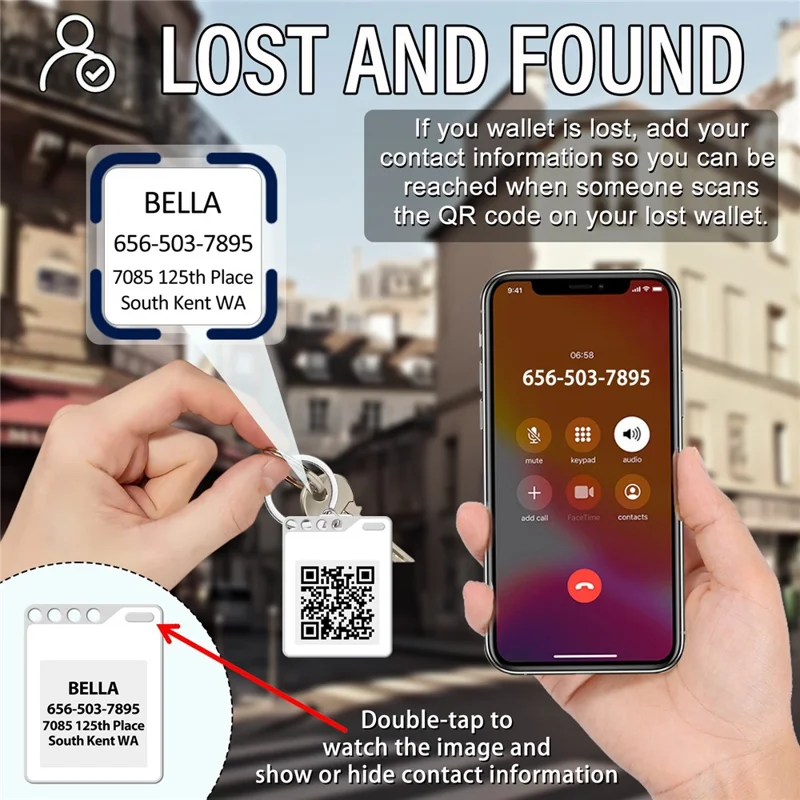 F10 Mini Locator Key Ring with 1.54 Inch E-Ink Display Bluetooth-compatible Item Finder for Luggage Keys Bags - White